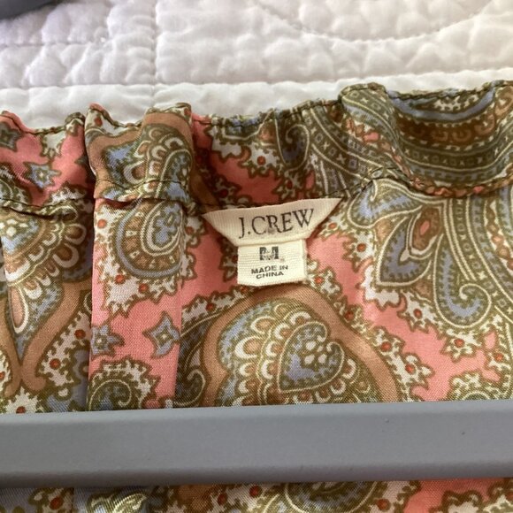 J.Crew 100% Silk Tunic Top Blouse Paisley Print Size M Tie Neckline - Picture 4 of 13